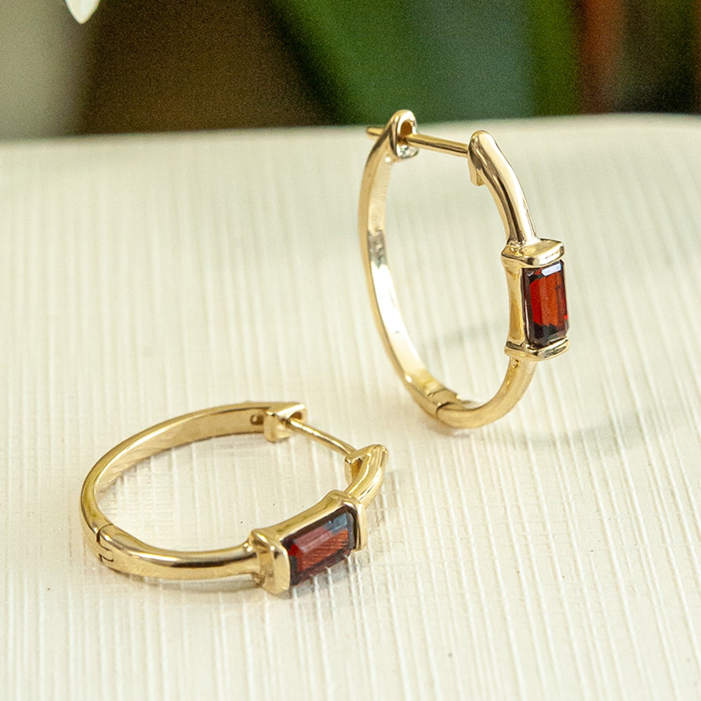 Hazel Single Garnet Gemstone Hoop Earrings
