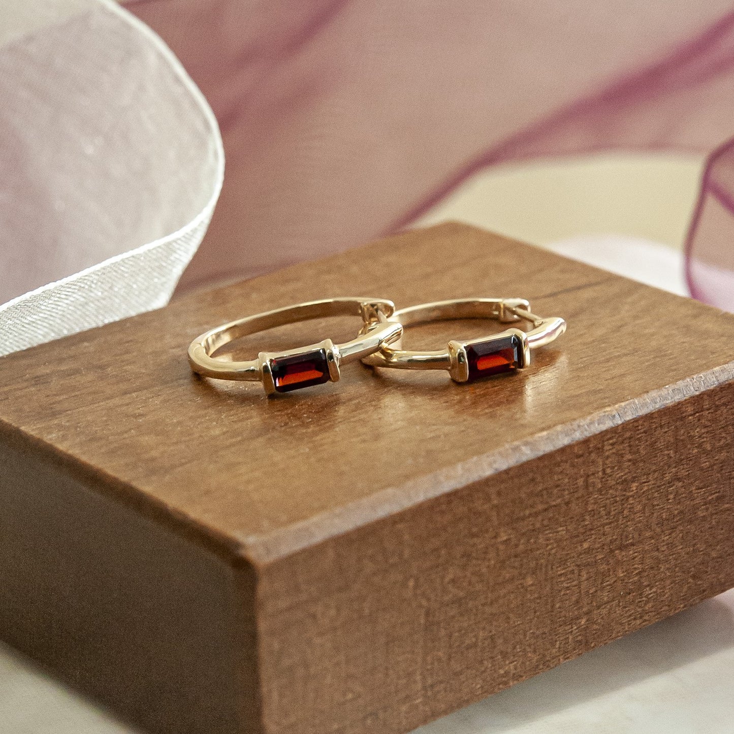 Hazel Single Garnet Gemstone Hoop Earrings