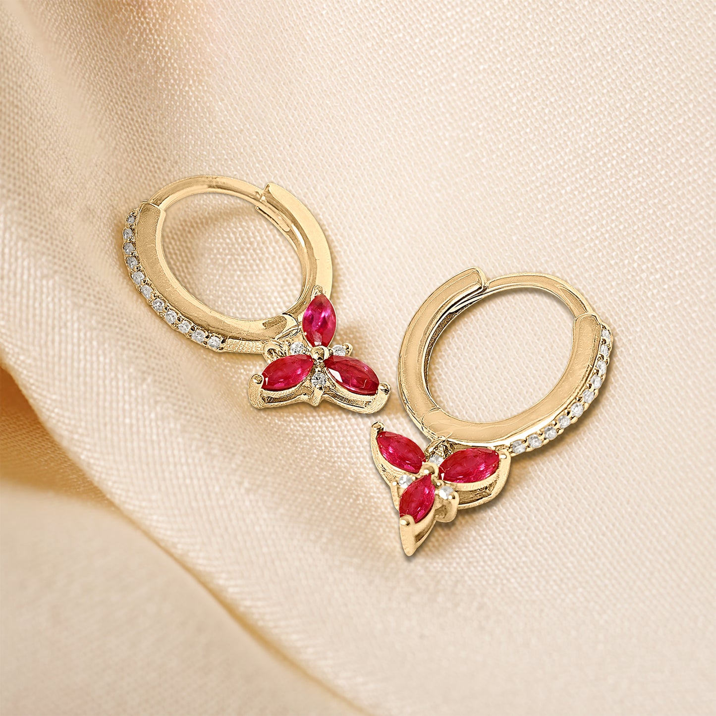 Kristina Diamond & Ruby Huggie Earrings