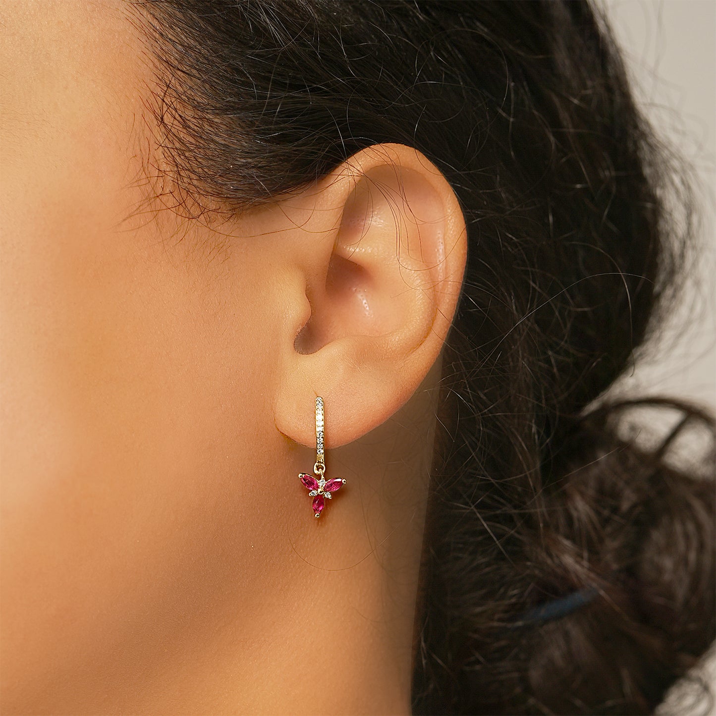 Kristina Diamond & Ruby Huggie Earrings