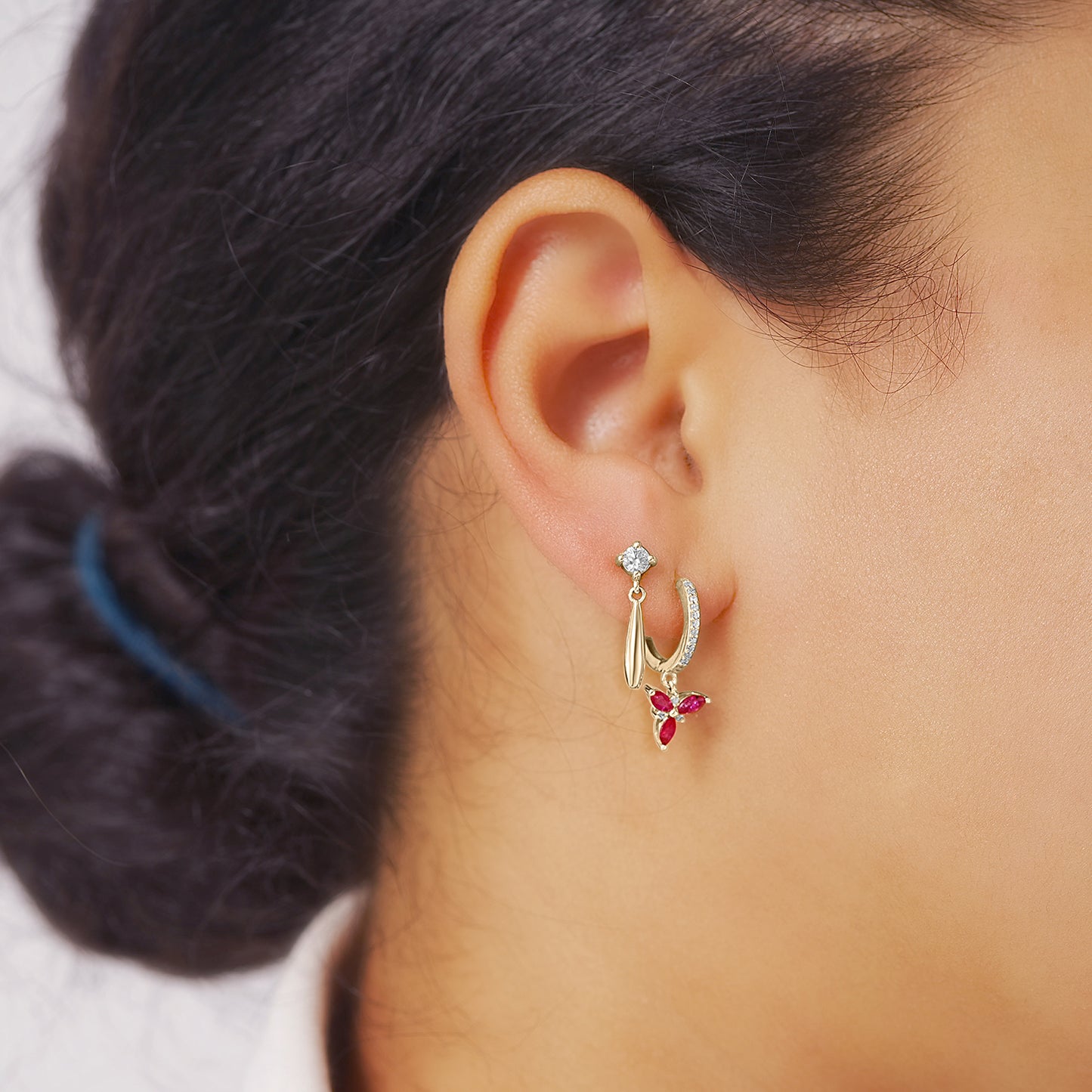 Kristina Diamond & Ruby Huggie Earrings