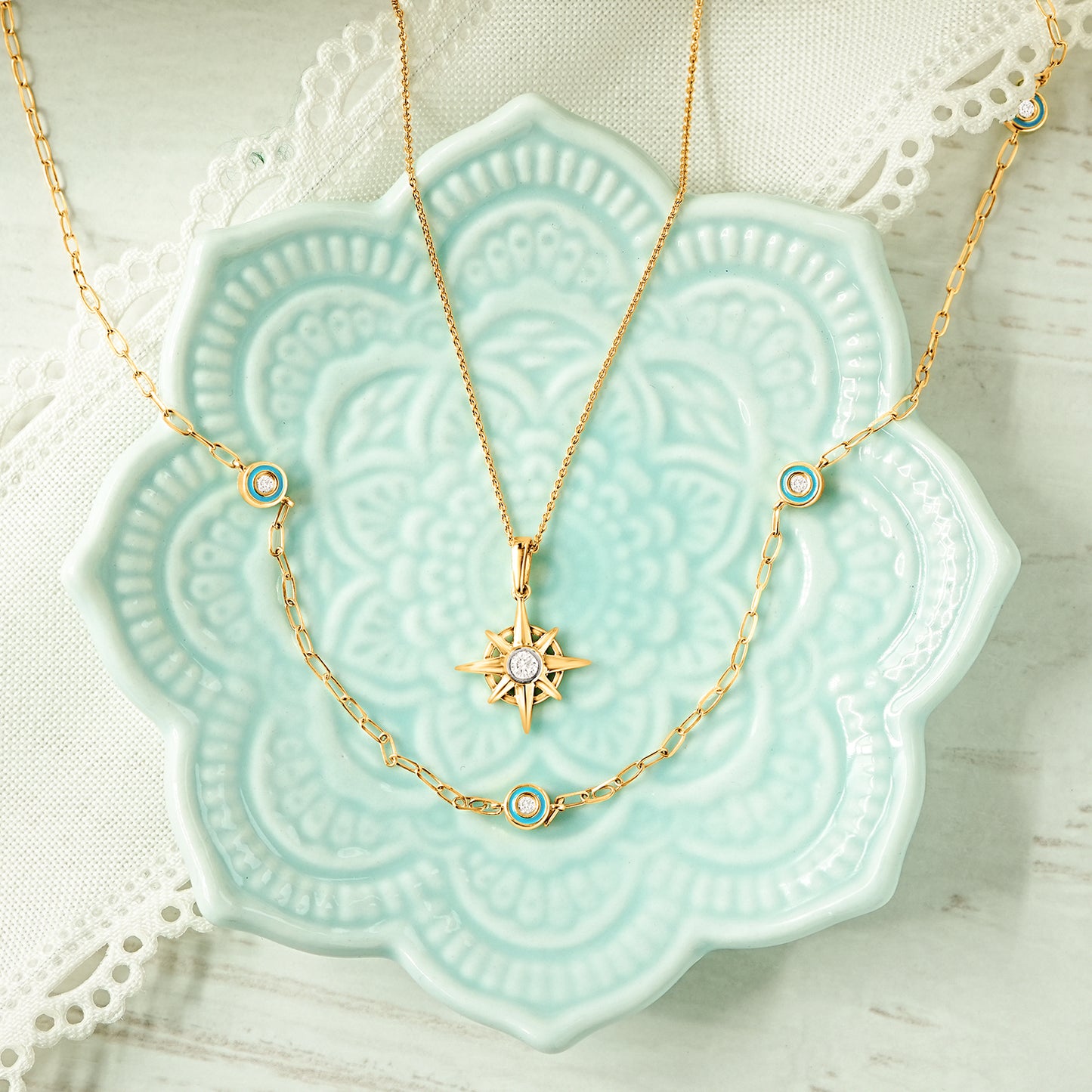 Amanda - Turquoise Enamel Diamond Necklace