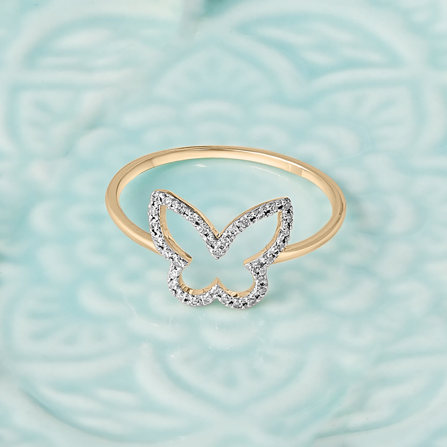 Brittany Open Butterfly Gold Ring with Diamond Accent