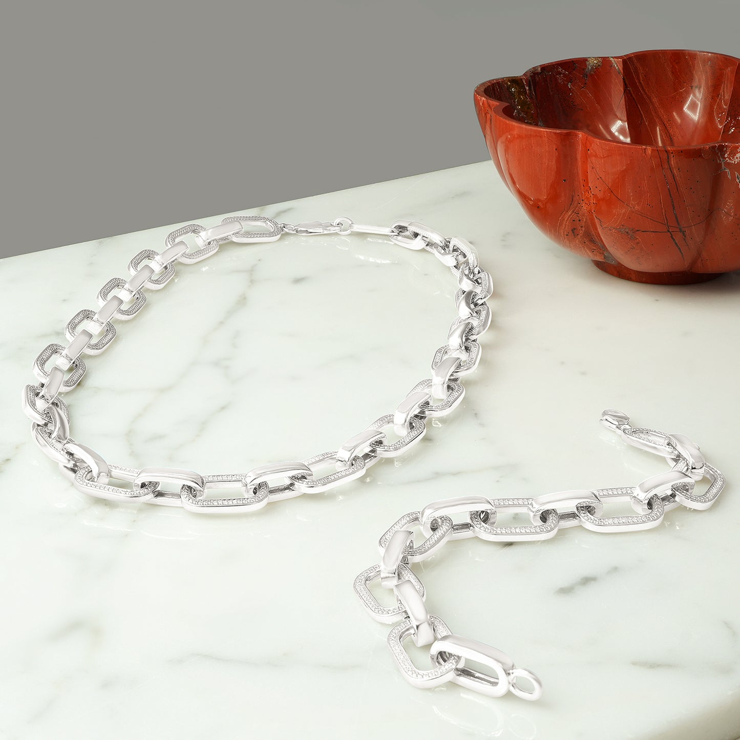 Two 1/2 Ct. T.W Diamond Men's Link Necklace in Sterling Silver Chain