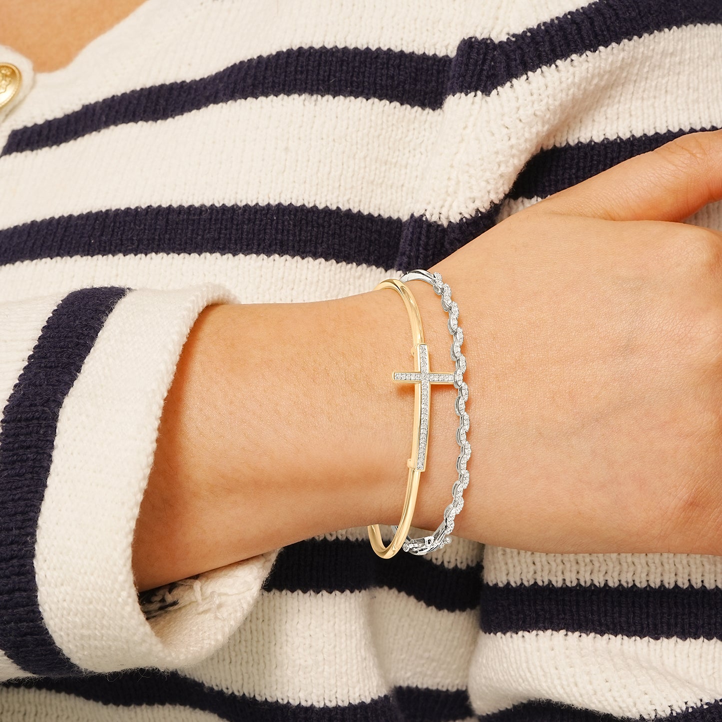 Bruna Diamond Cross Bangle Bracelet