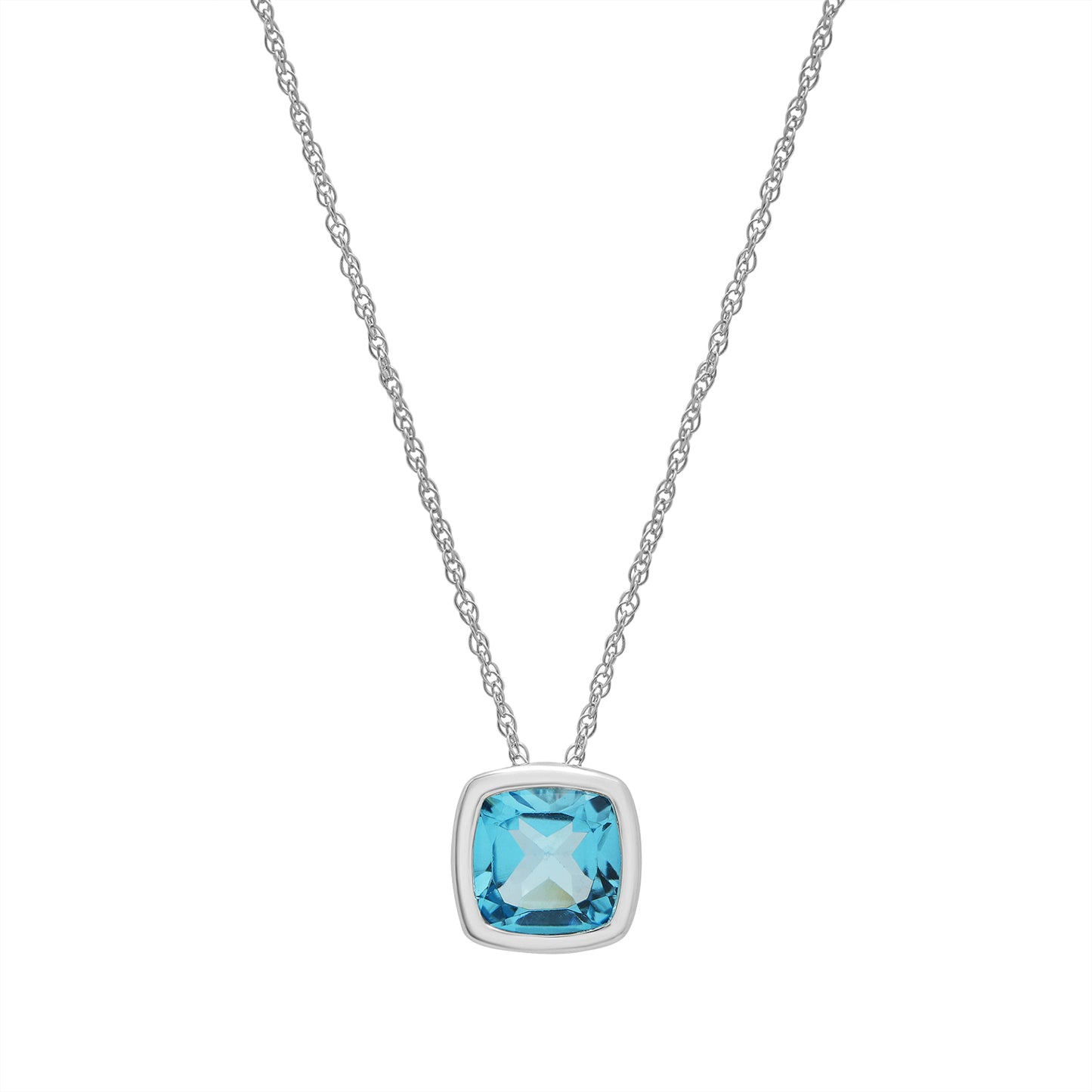 Ashley- Cushion Cut Blue Topaz Bezel Set Pendant