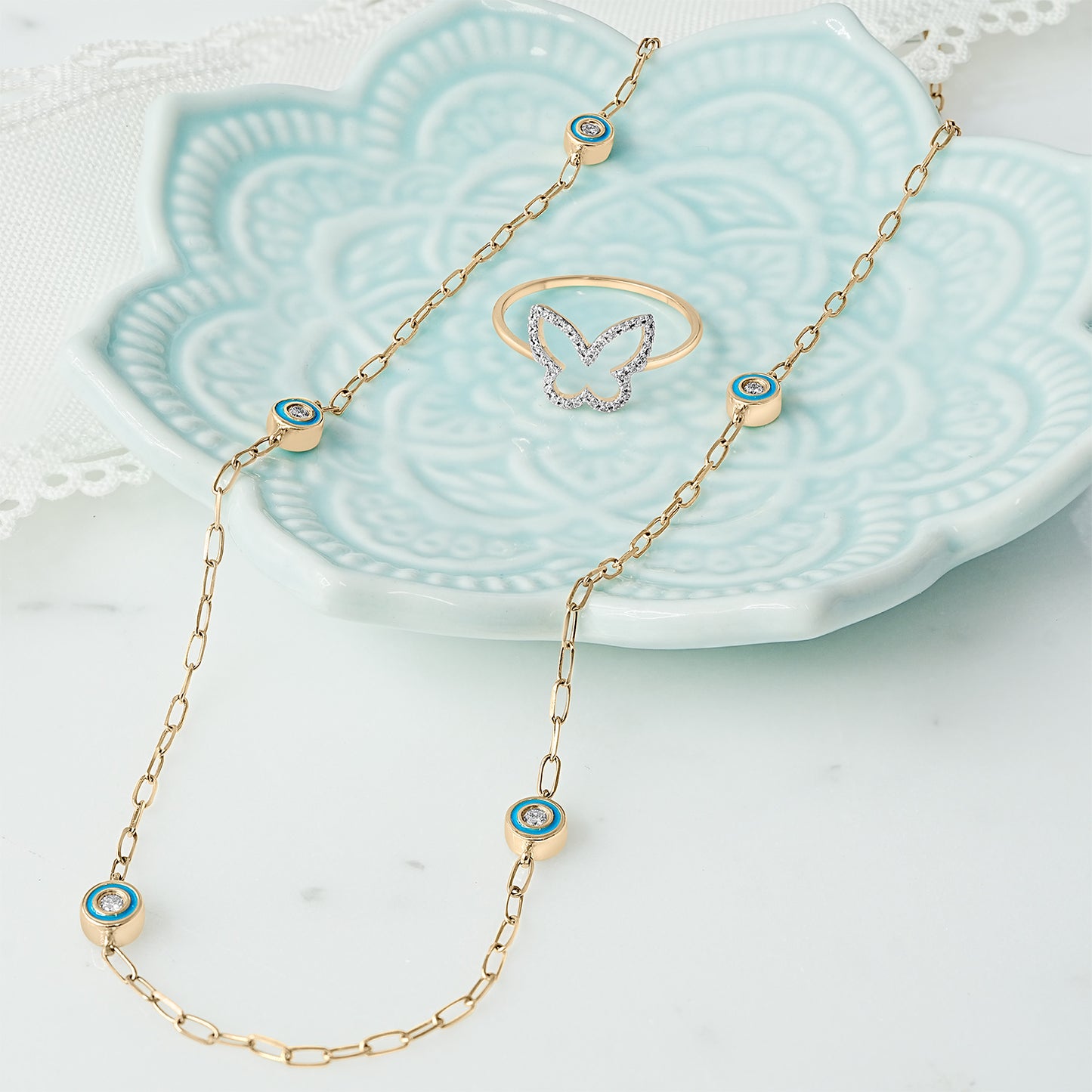 Amanda - Turquoise Enamel Diamond Necklace