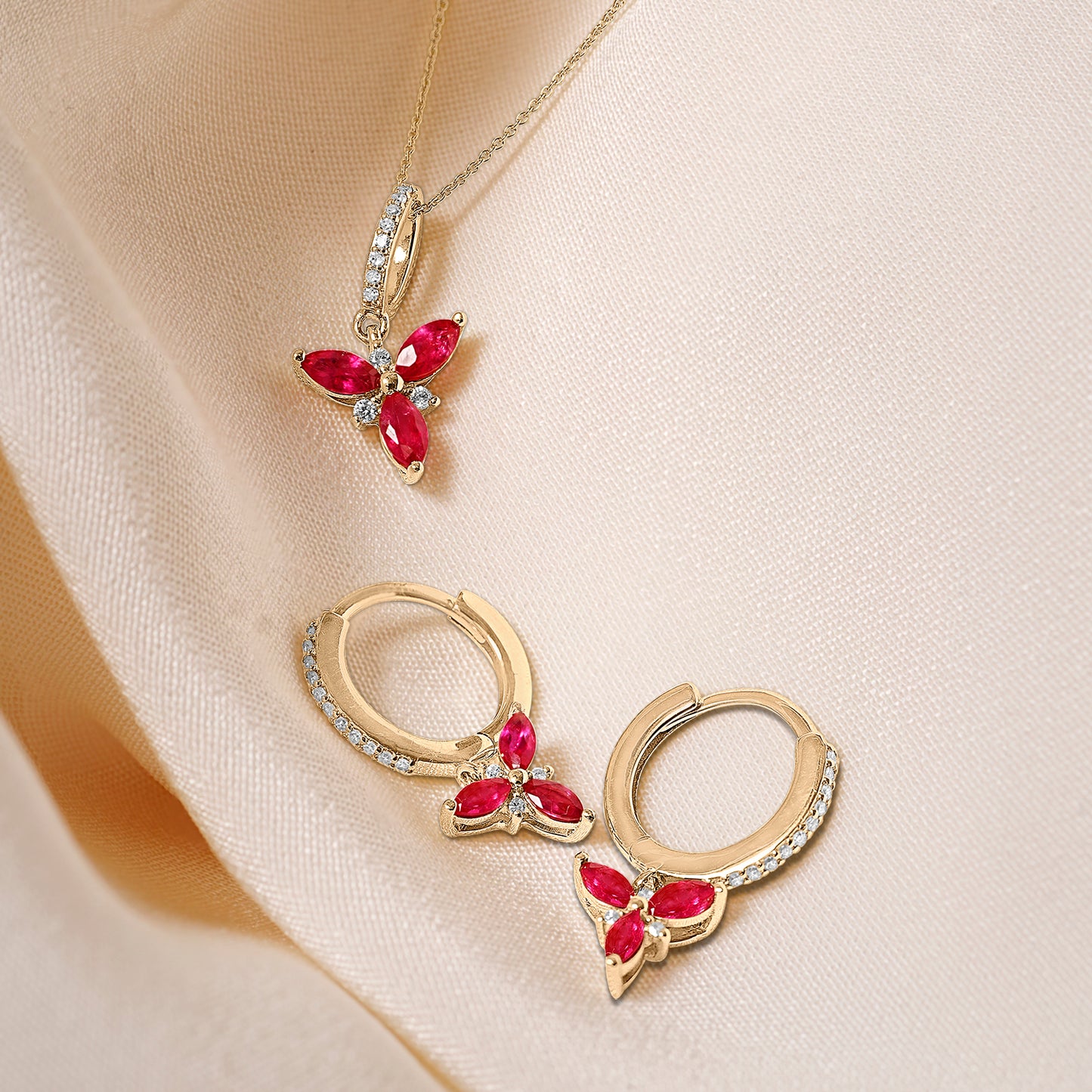 Kristina Diamond & Ruby Huggie Earrings