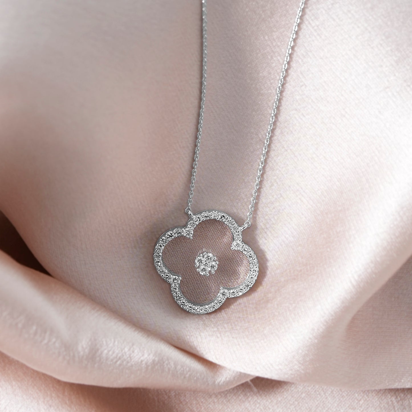 Bianca Diamond Clover Necklace - 14k White Gold