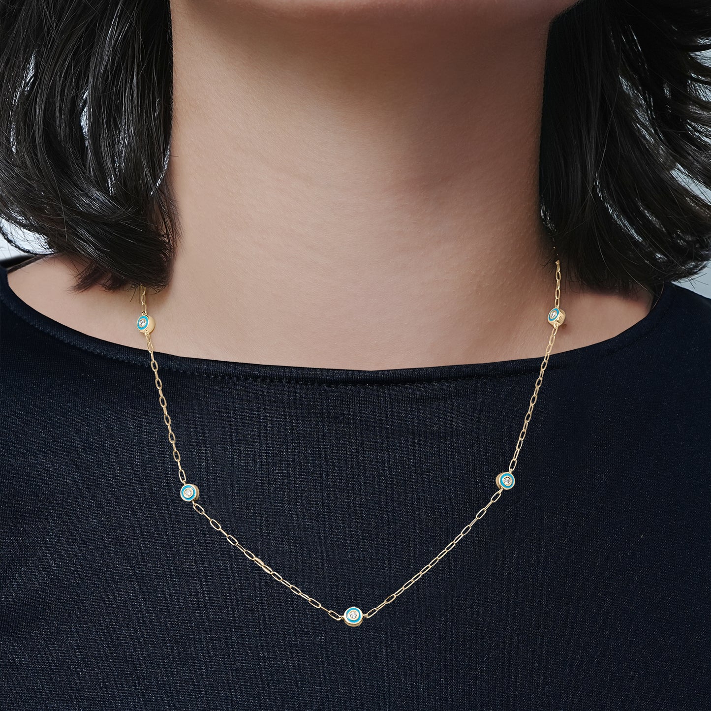 Amanda - Turquoise Enamel Diamond Necklace