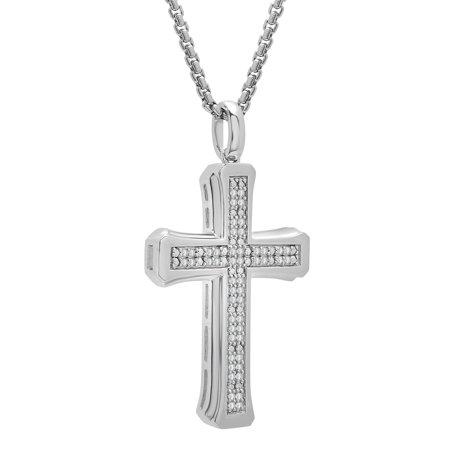 1/4 Ct. T.W Diamond Men's Cross Pendant in Sterling Silver Side view