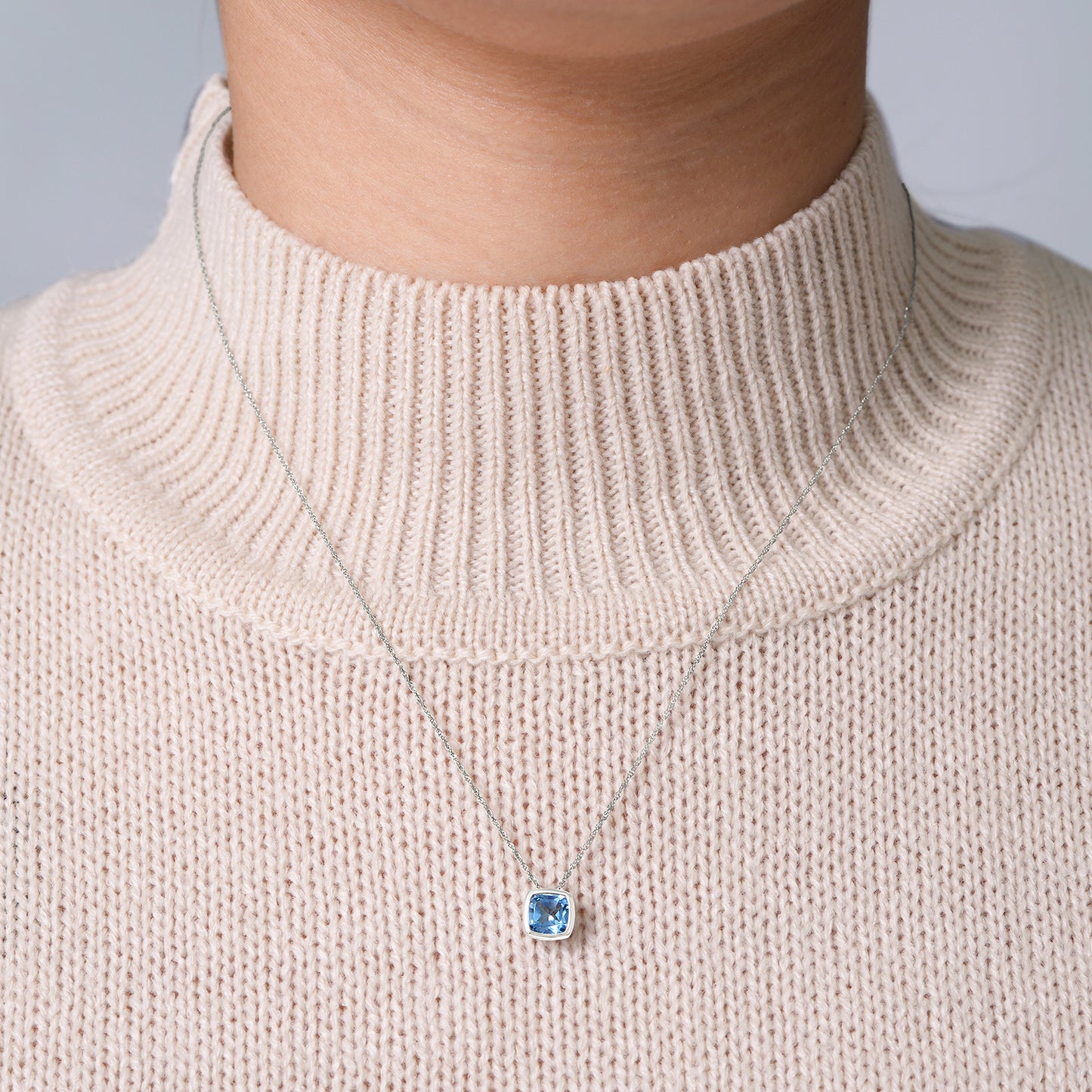 Blue topaz CC bezel set pendant for Neck