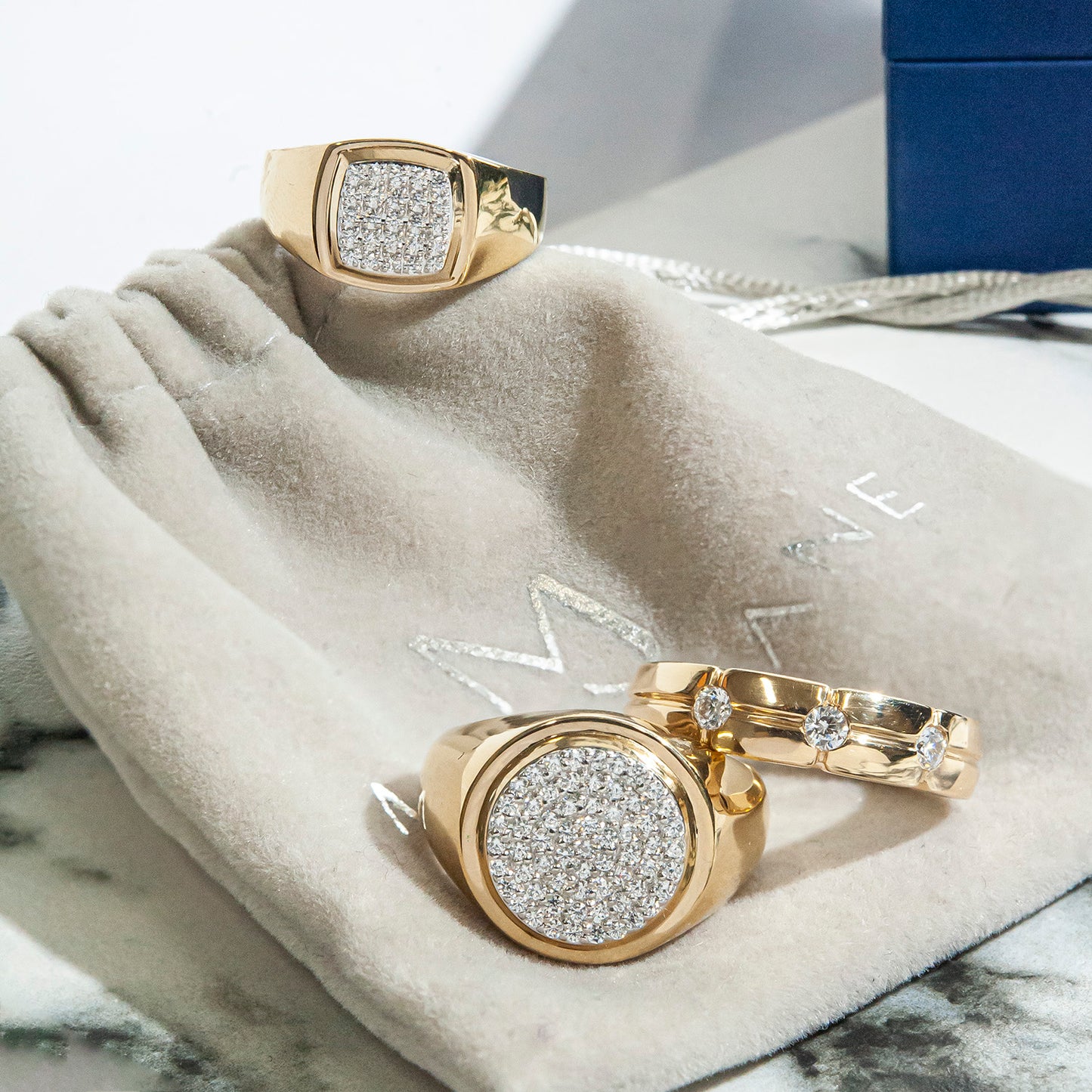 Square Signet Ring with Diamonds