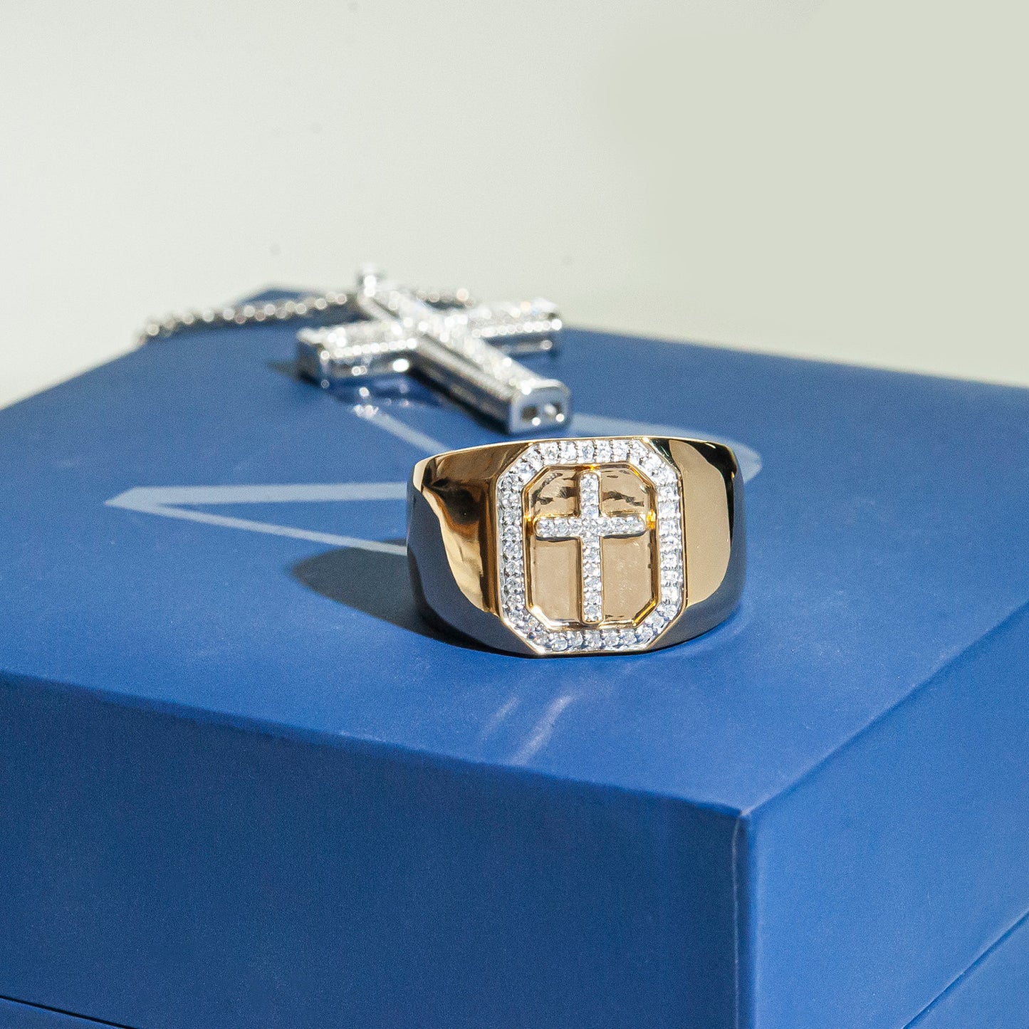 Diamond Cross Signet Ring On Box