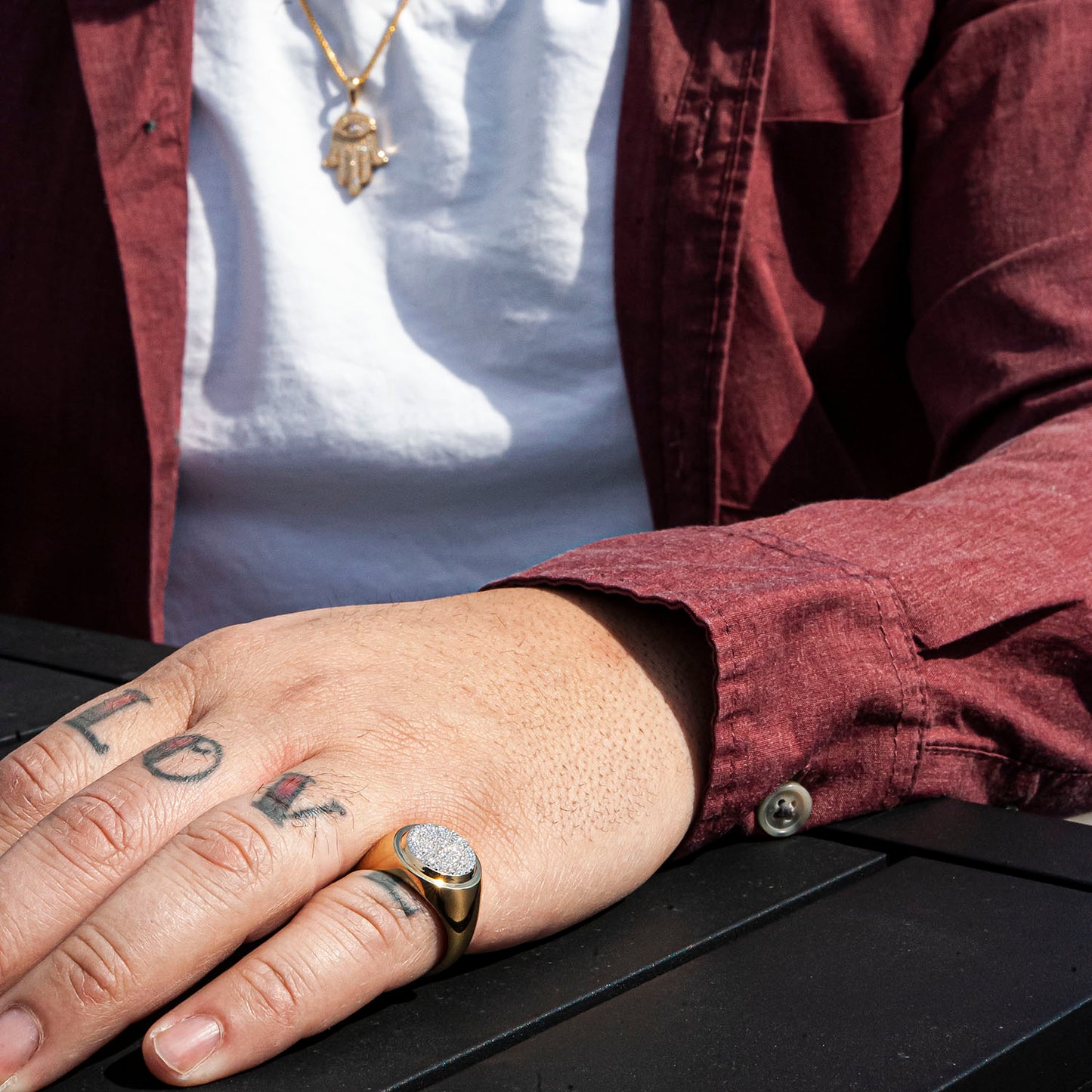 Circle Signet Diamond Ring In Men's Left Hand