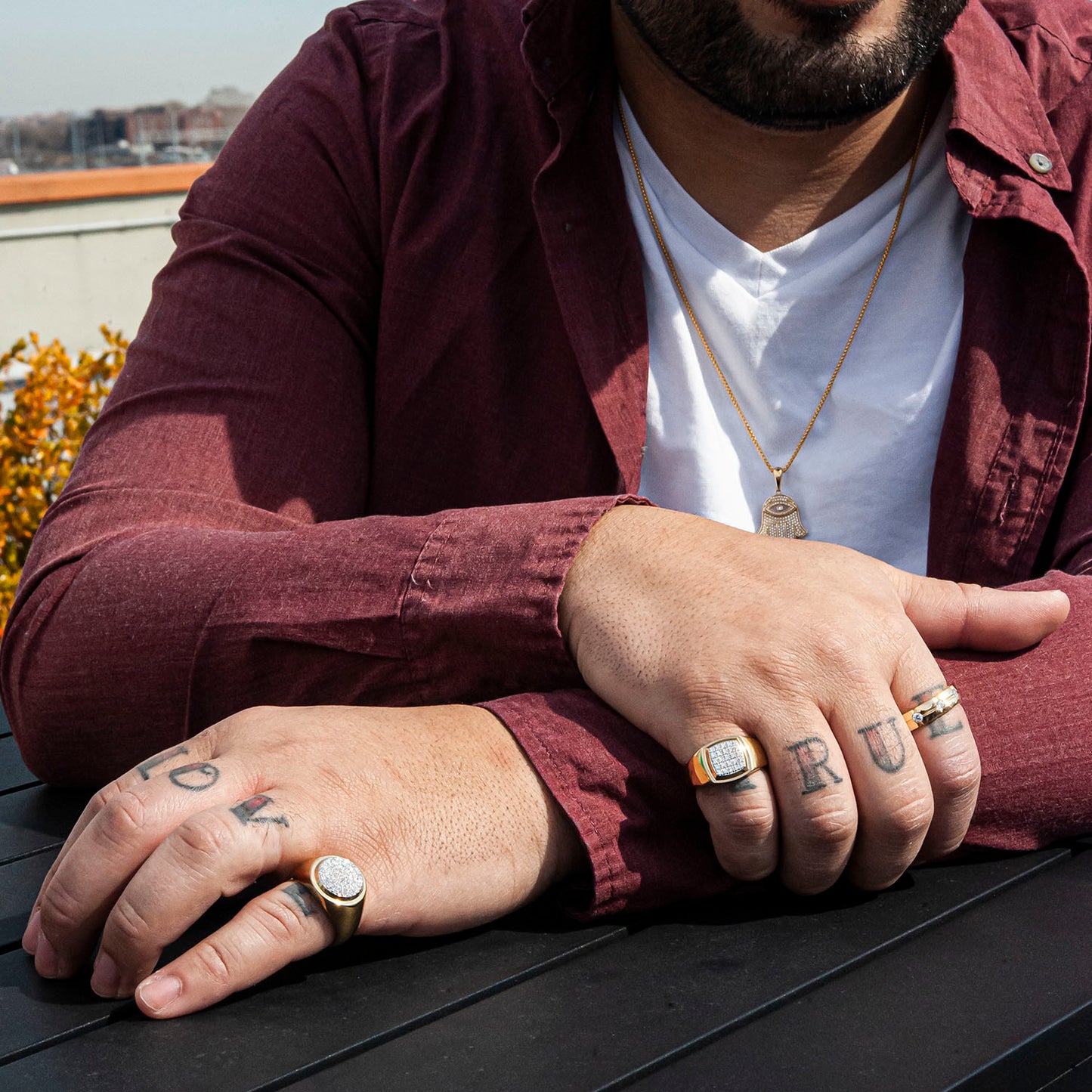 Square Signet Diamond Ring for Hand