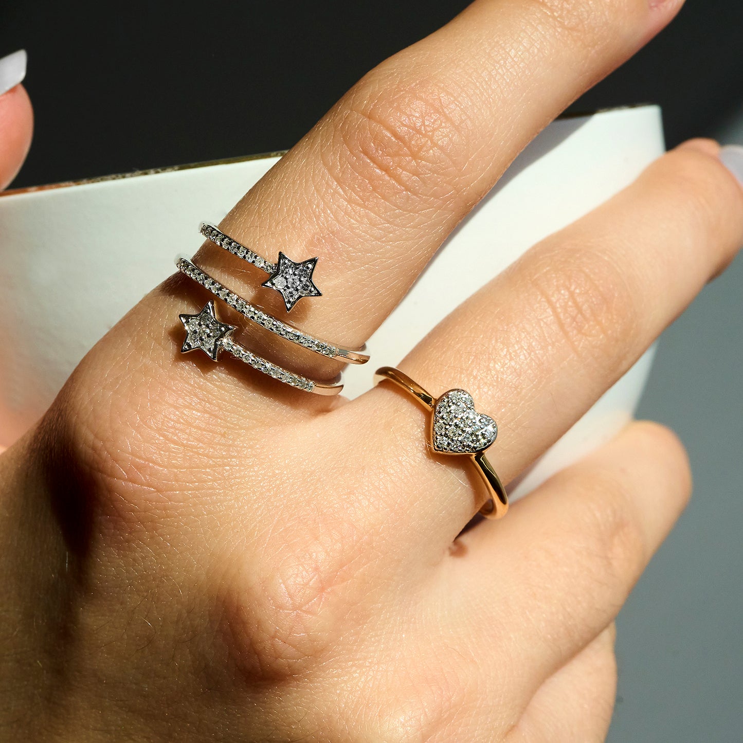 Mia Diamond Heart Ring Set In Two Fingure