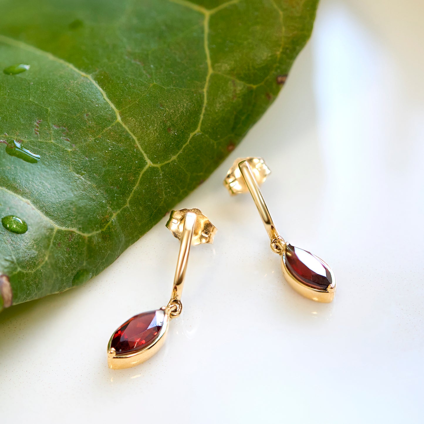 Garnet Marquise Dangle Earrings With Ruby Stone
