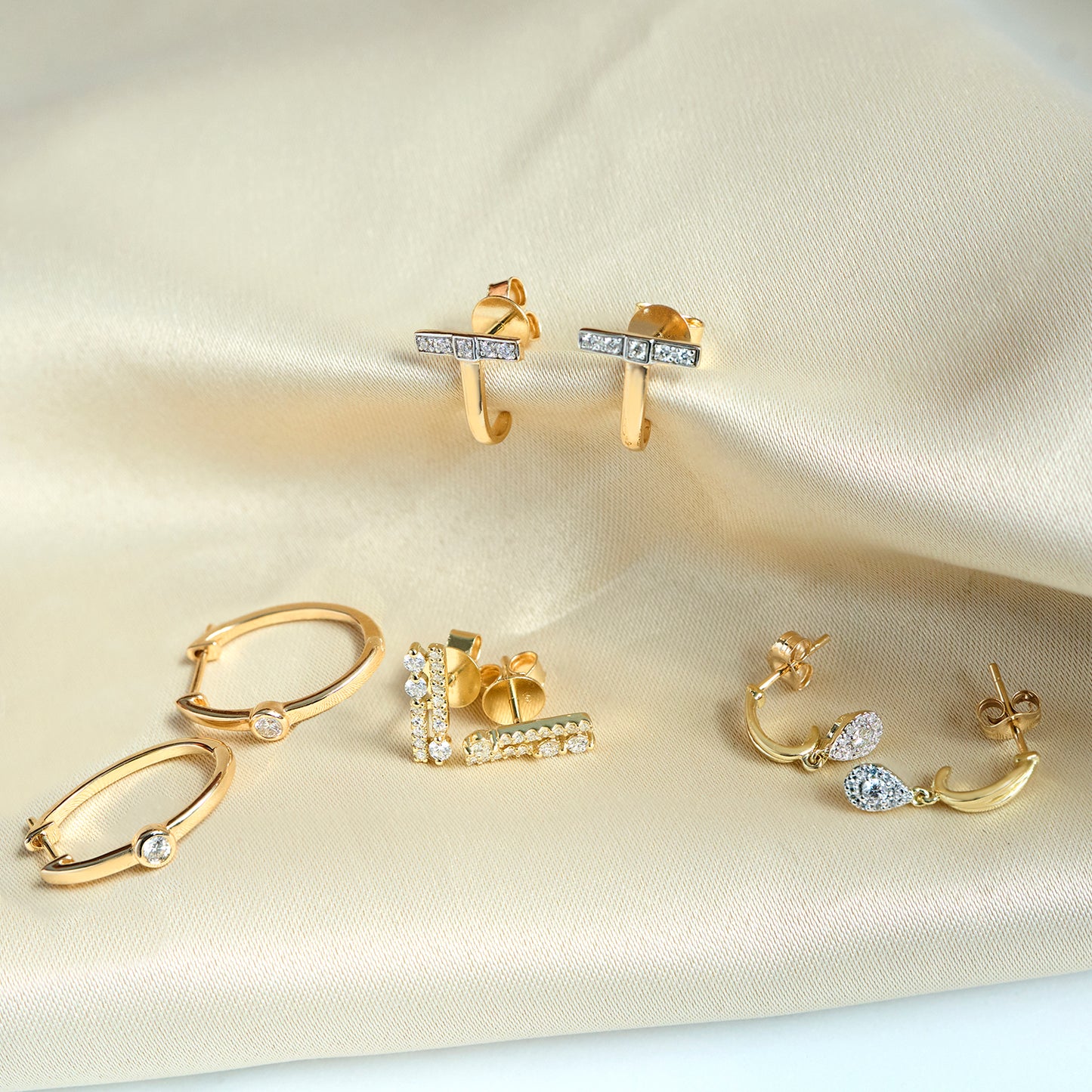 Ella Diamond Double Bar Stud Earrings In Different Shape