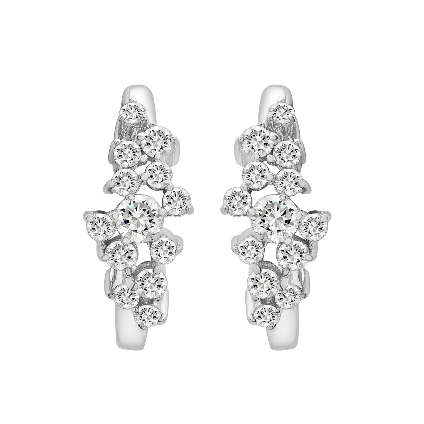 Harlow Scattered Diamond Huggie Hoop Earrings In Silver Front View