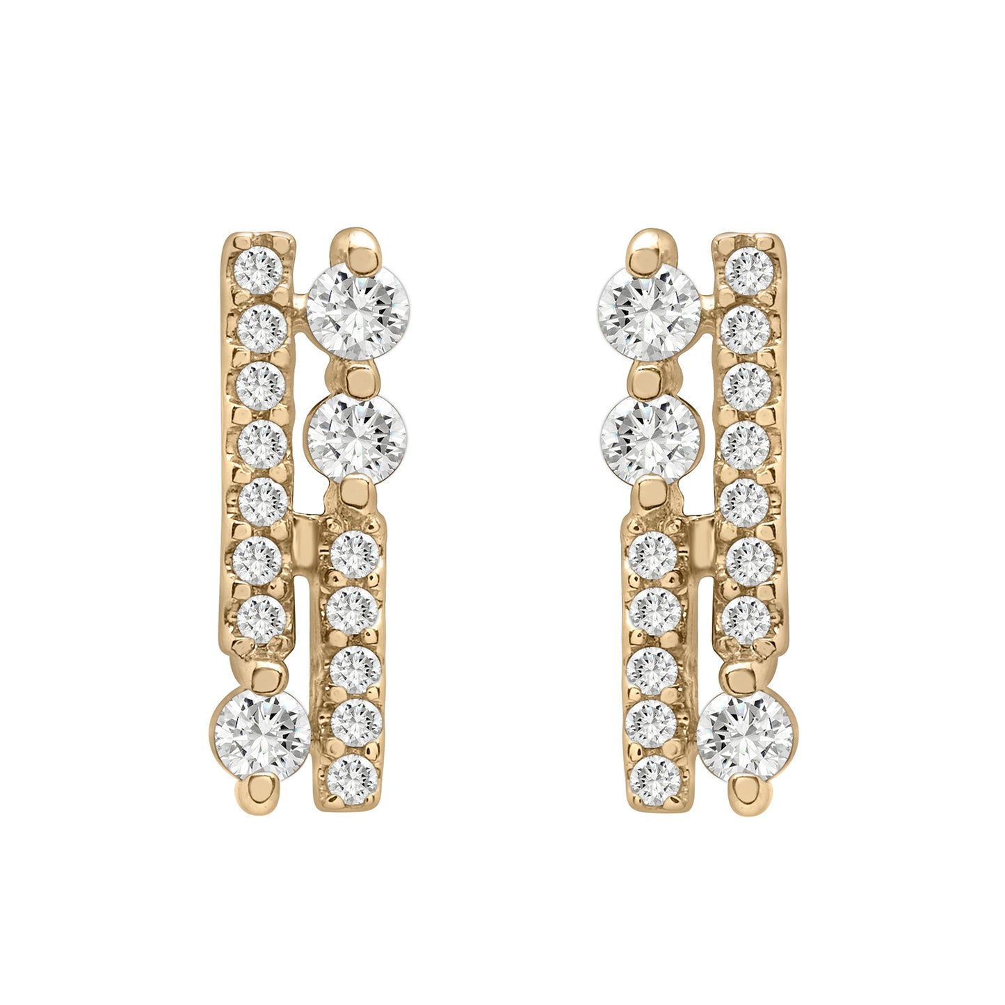 Ella Diamond Double Bar Stud Earrings In Gold With Front View