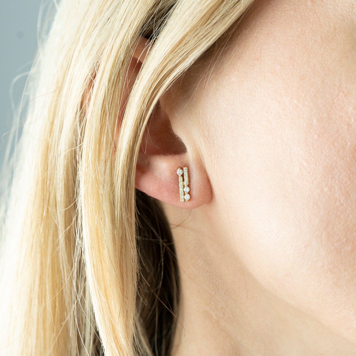 Ella Diamond Double Bar Stud Earrings In Ear