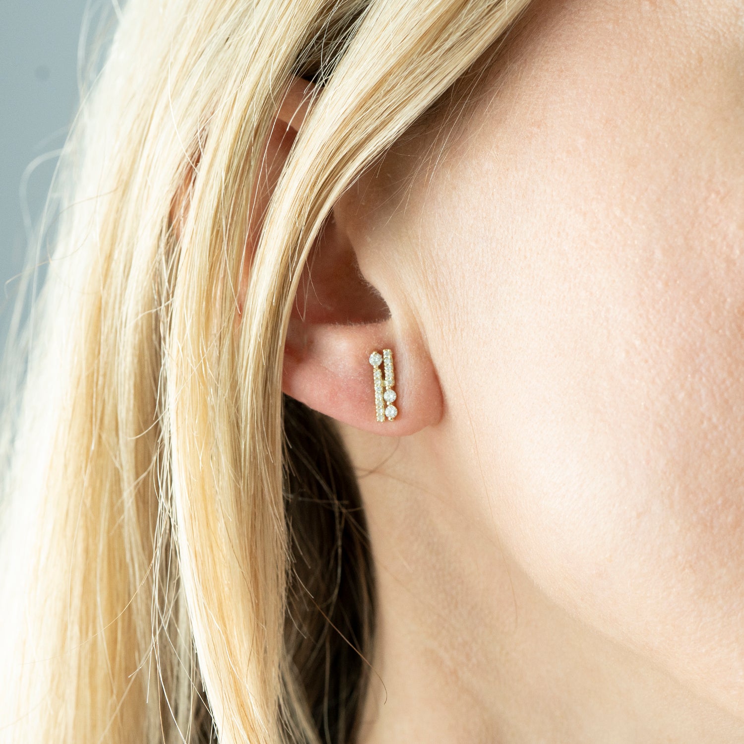 Ella Diamond Double Bar Stud Earrings In Ear