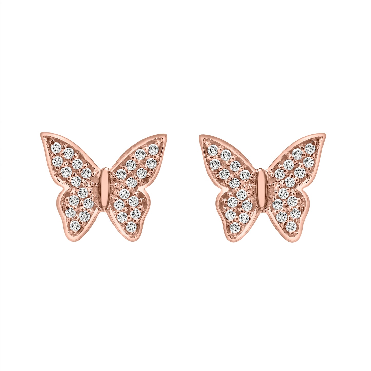 Lilly Diamond Butterfly Stud Earrings In Rose Gold Front view