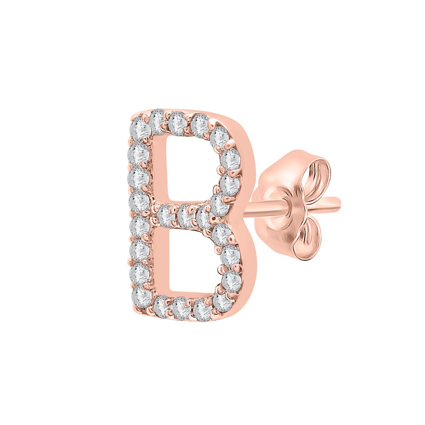 Single Initial Diamond Stud - B in Rose Gold