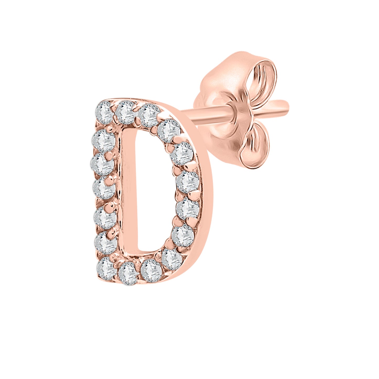 Single Initial Diamond Stud - D in Rose Gold