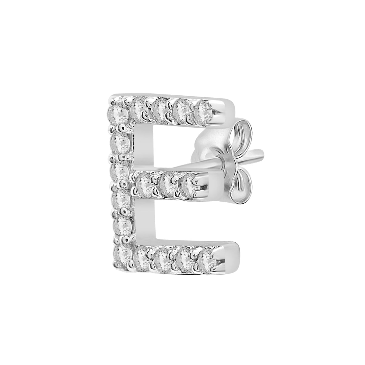 Single Initial Diamond Stud - E in White Gold