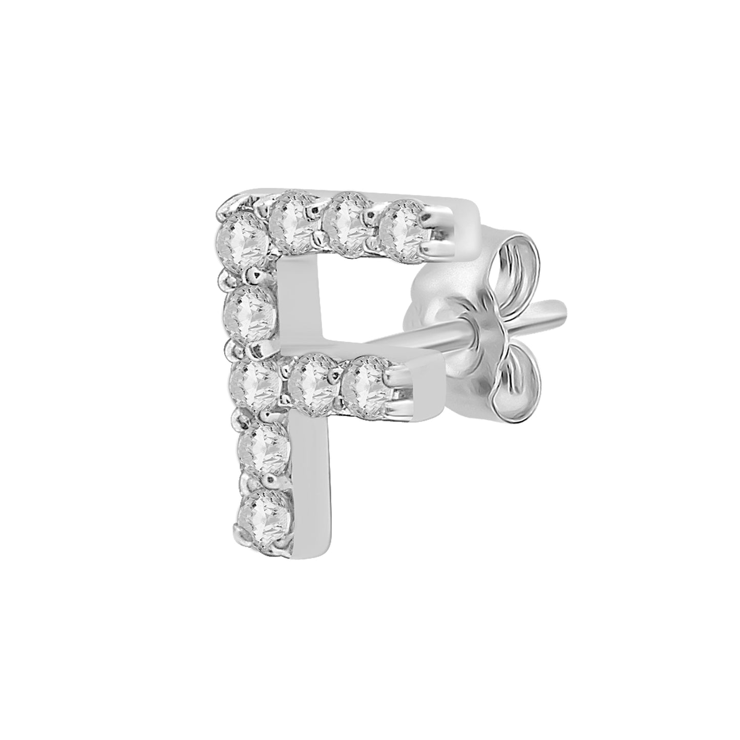 Single Initial Diamond Stud - F in White Gold