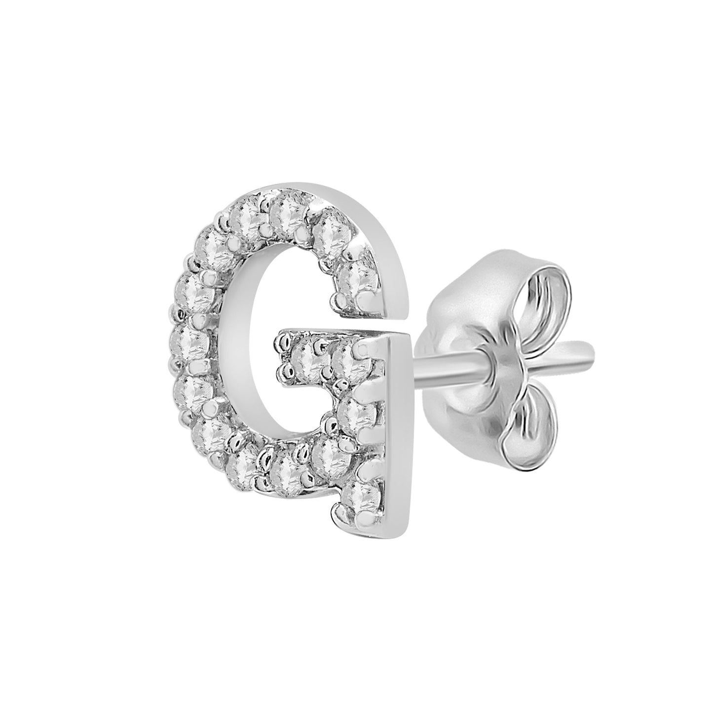 Single Initial Diamond Stud - G in White Gold