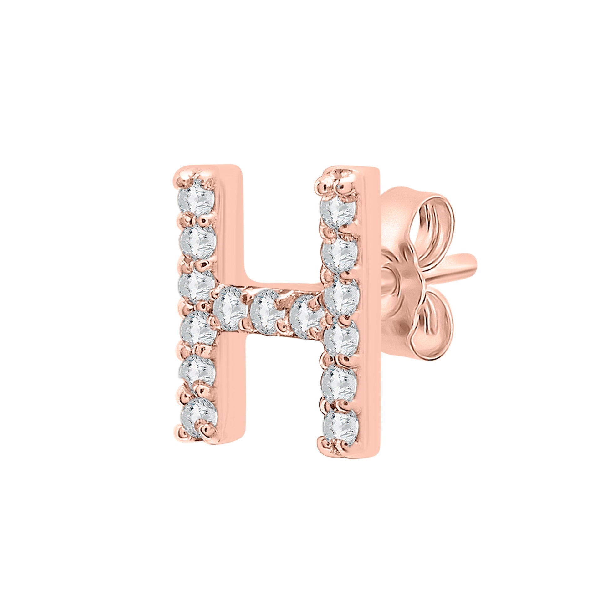 Single Initial Diamond Stud - H in Rose Gold