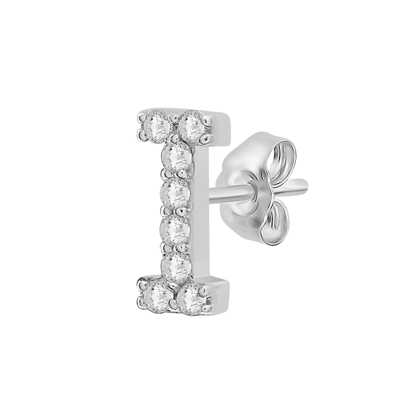 Single Initial Diamond Stud - I in White Gold