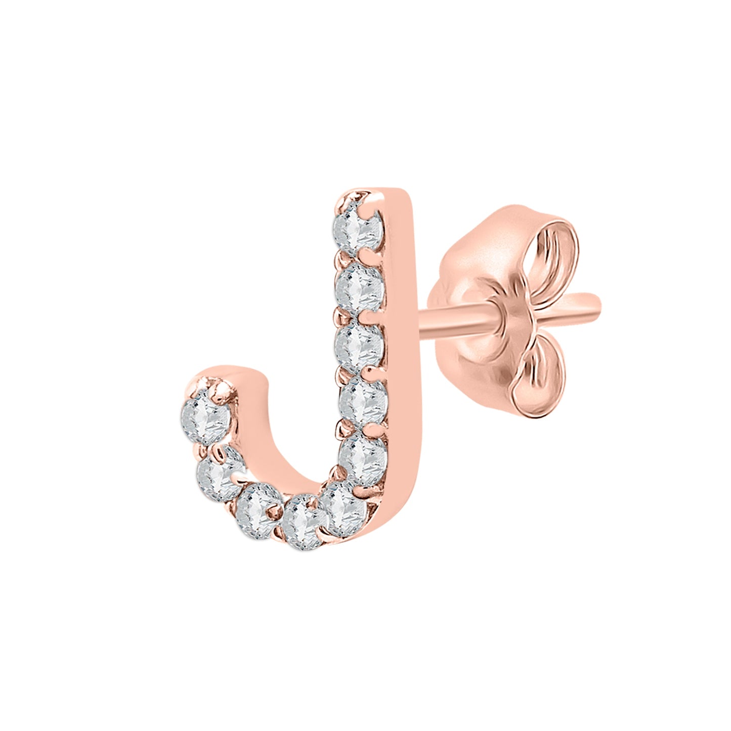 Single Initial Diamond Stud - J in Rose Gold