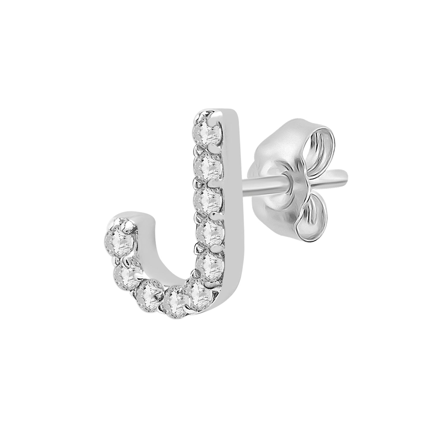 Single Initial Diamond Stud - J in White Gold