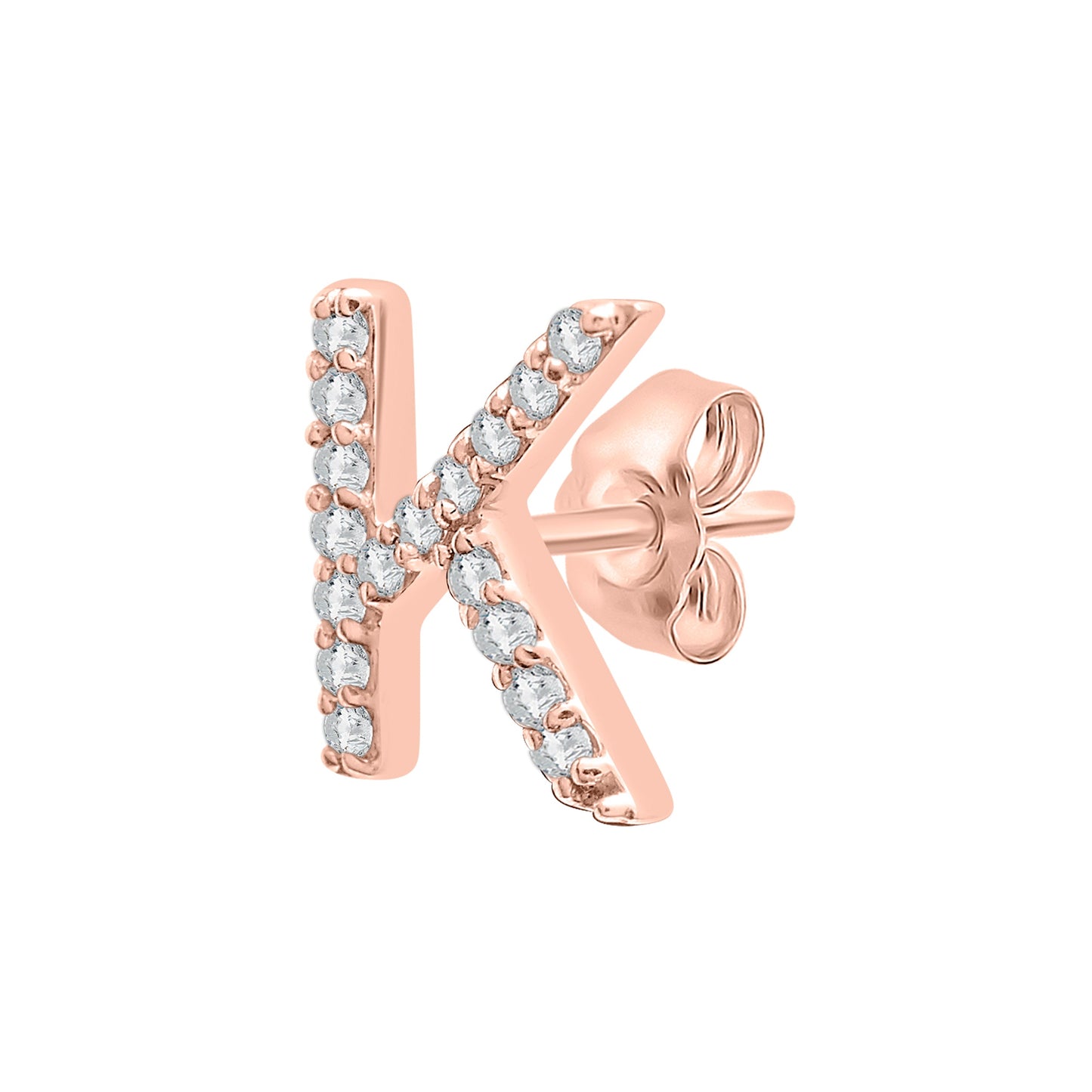 Single Initial Diamond Stud - K in Rose Gold
