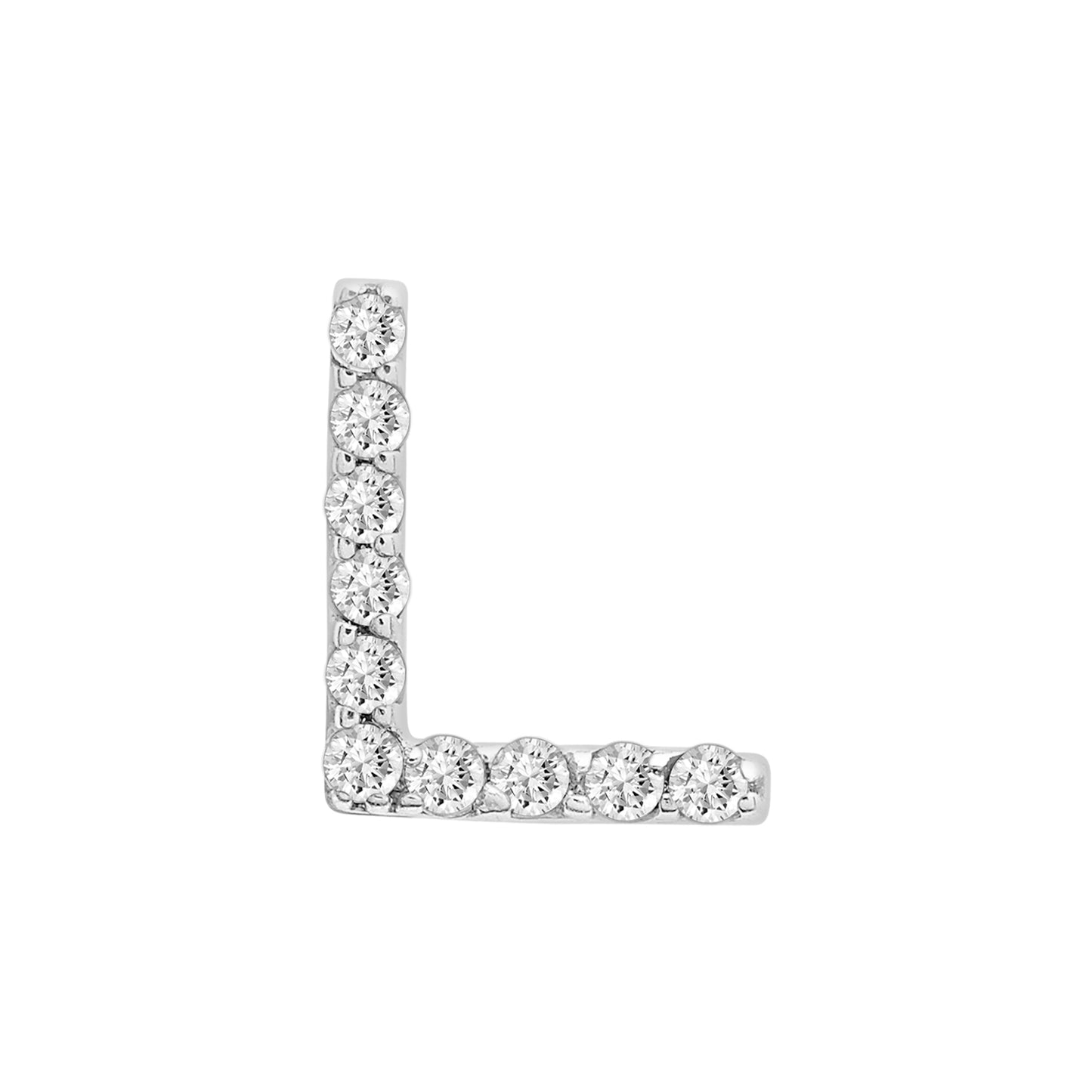 Single Initial Diamond Stud - L in White Gold