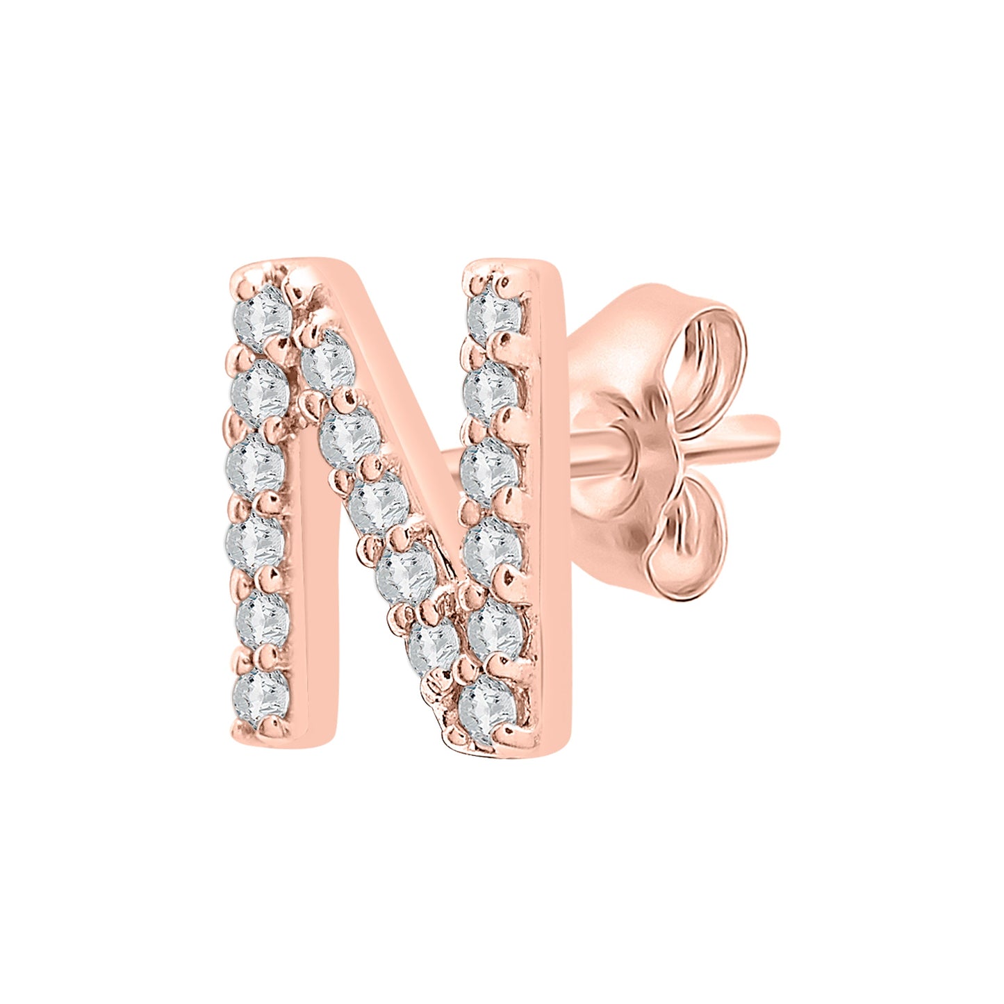 Single Initial Diamond Stud - N in Rose Gold