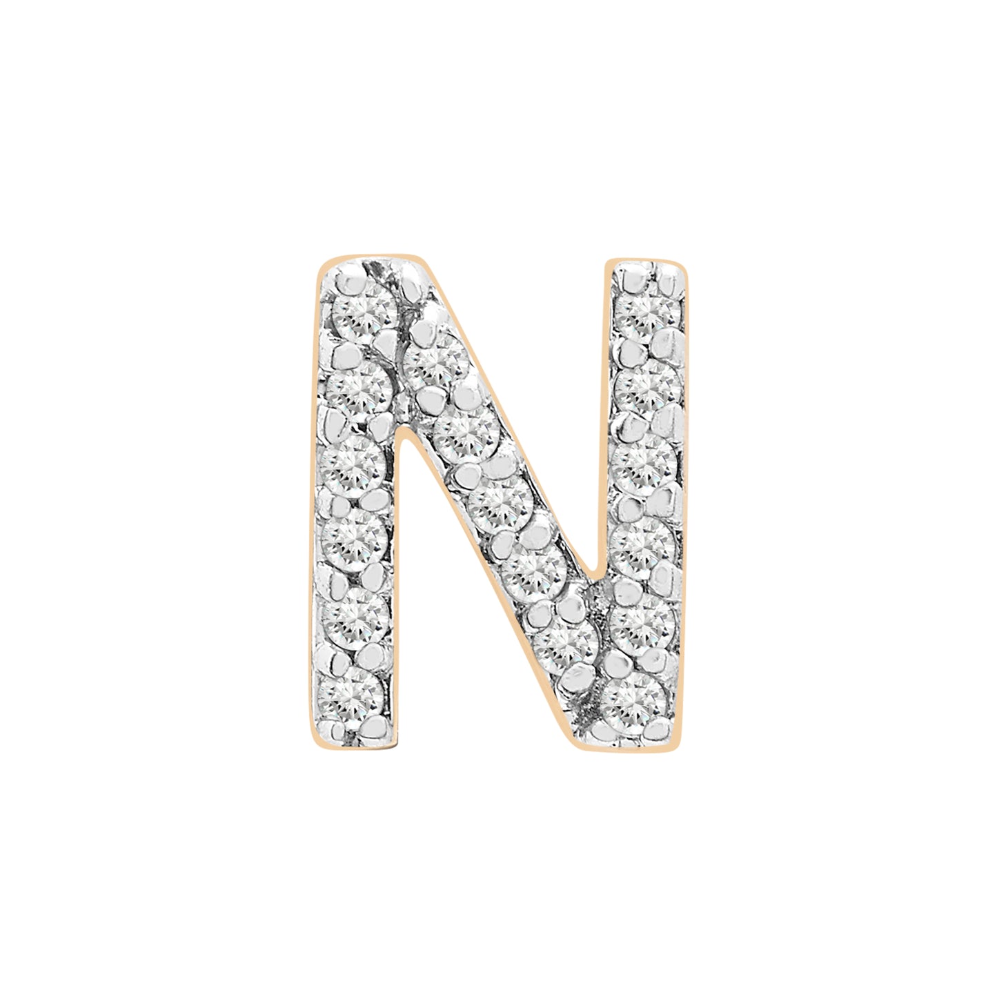 Single Initial Diamond Stud - N in Yellow Gold