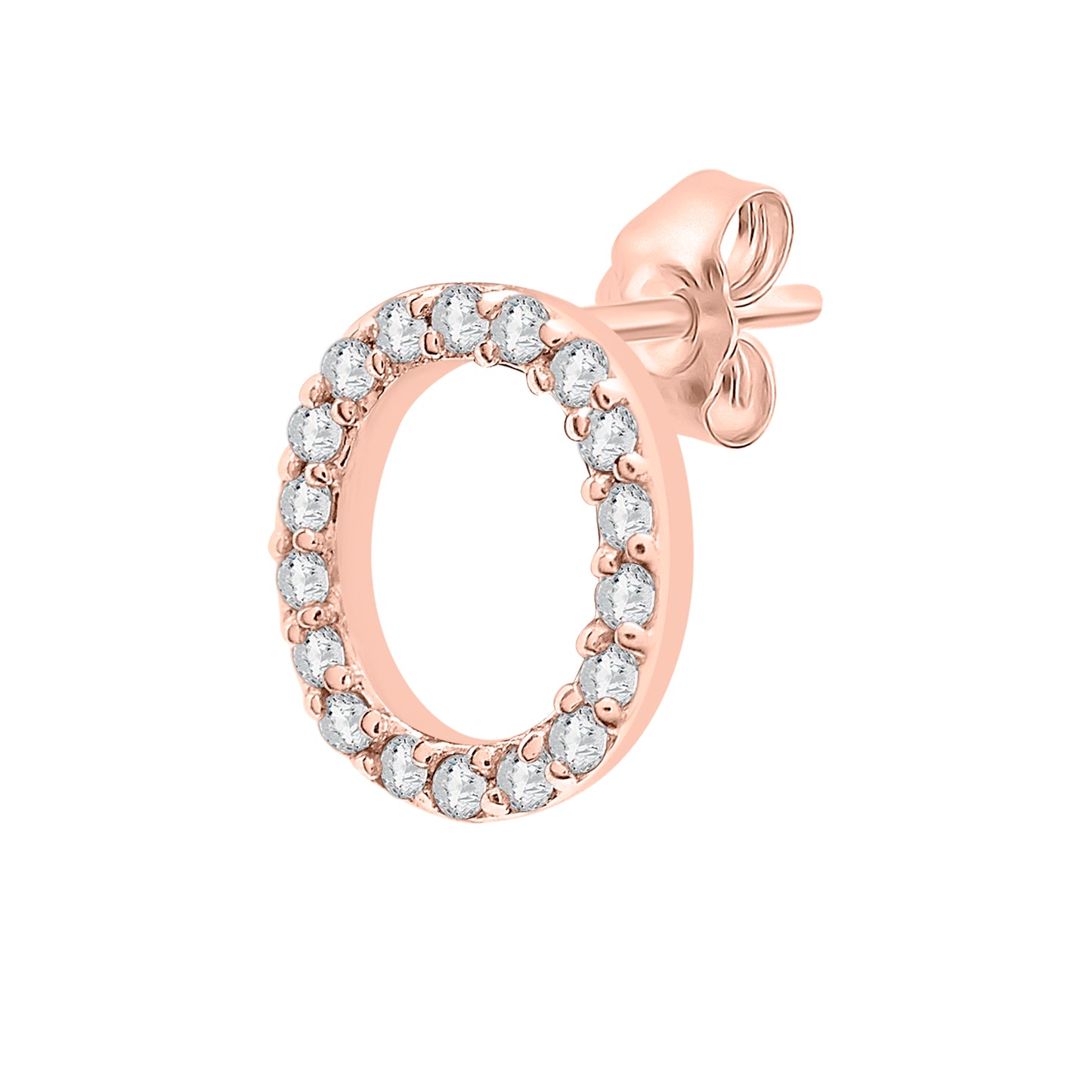 Single Initial Diamond Stud - O in Rose Gold