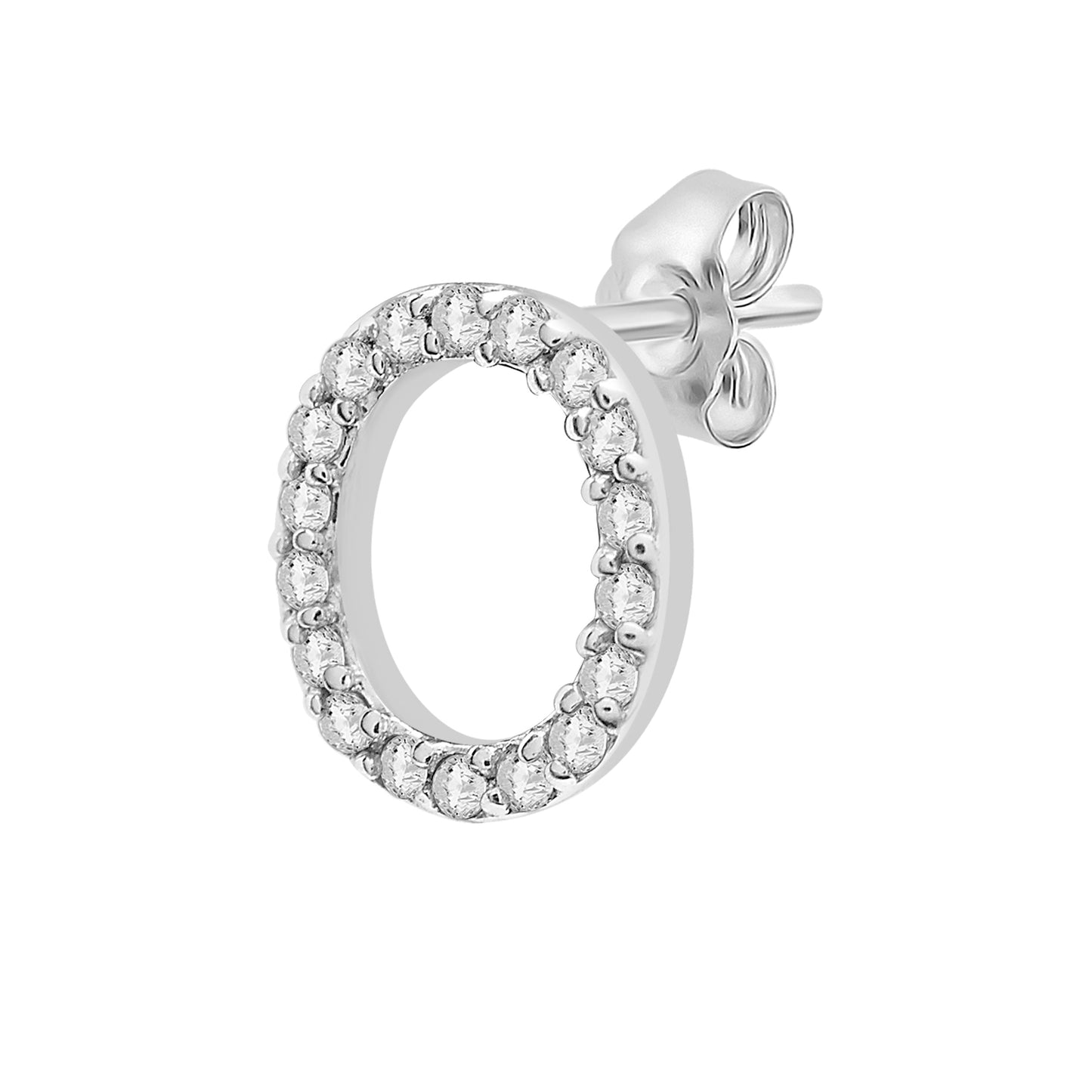 Single Initial Diamond Stud - O in White Gold