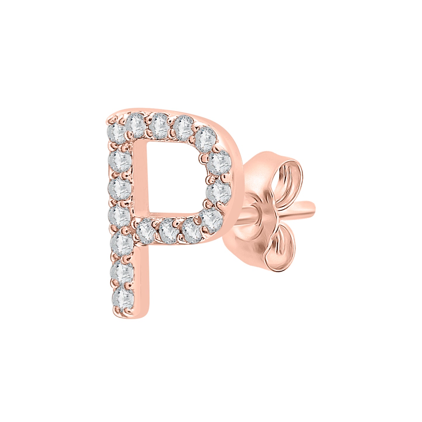 Single Initial Diamond Stud - P in Rose Gold