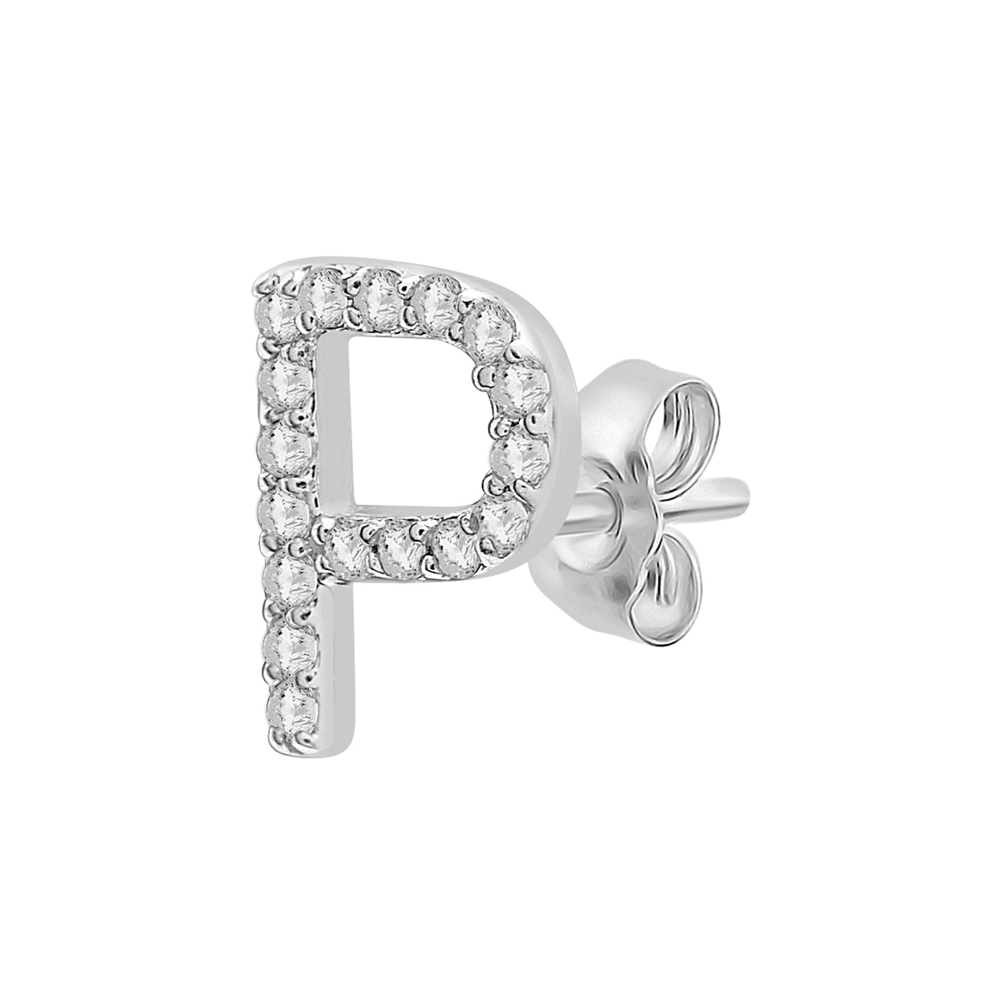 Single Initial Diamond Stud - P in White Gold