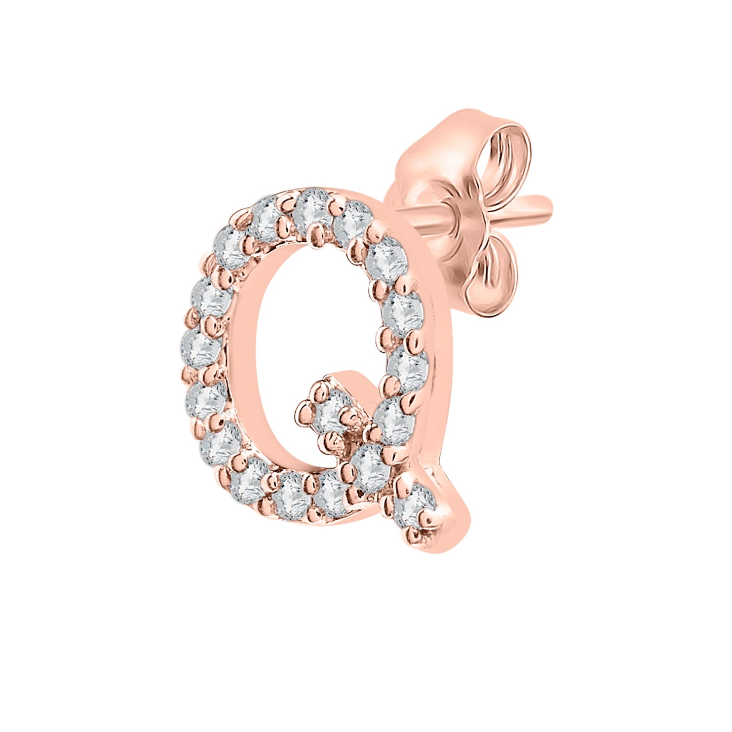 Single Initial Diamond Stud - Q in Rose Gold