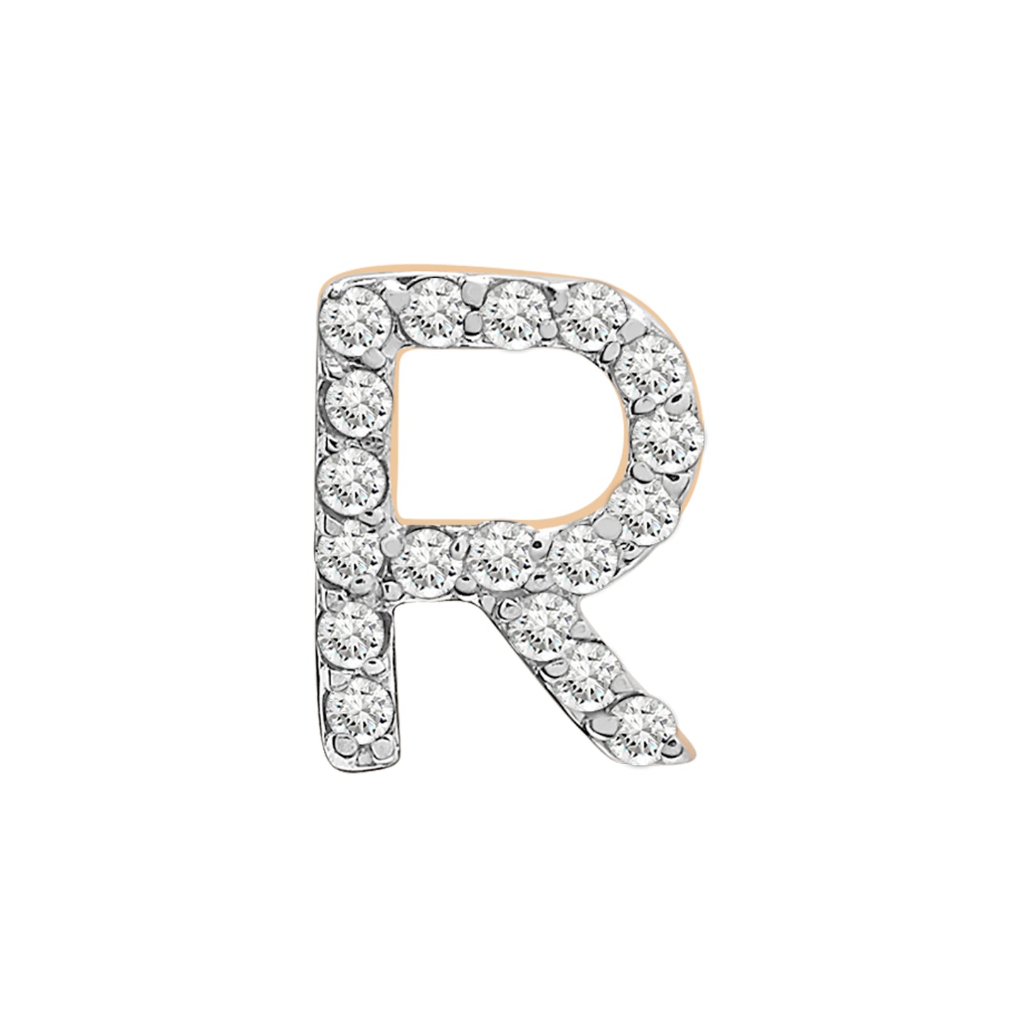 Single Initial Diamond Stud - R in Yellow Gold