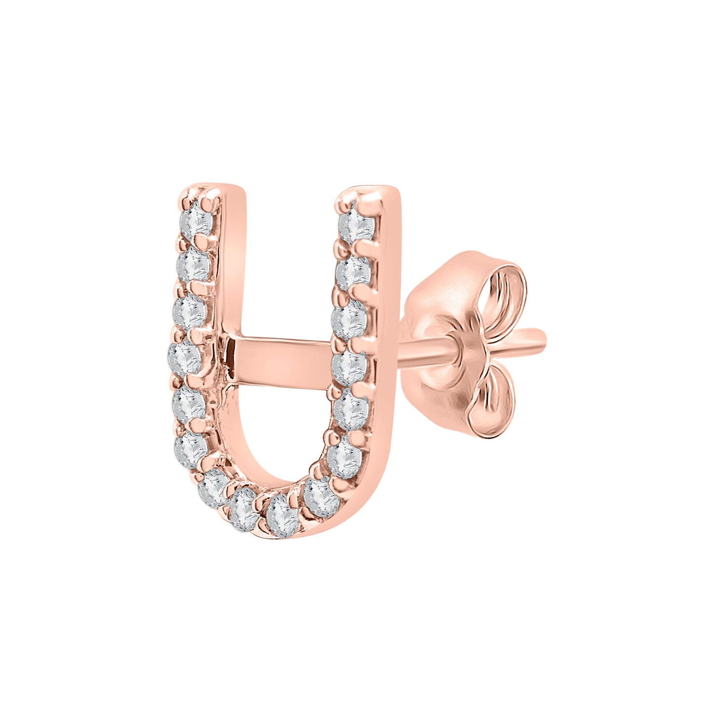 Single Initial Diamond Stud - U in Rose Gold