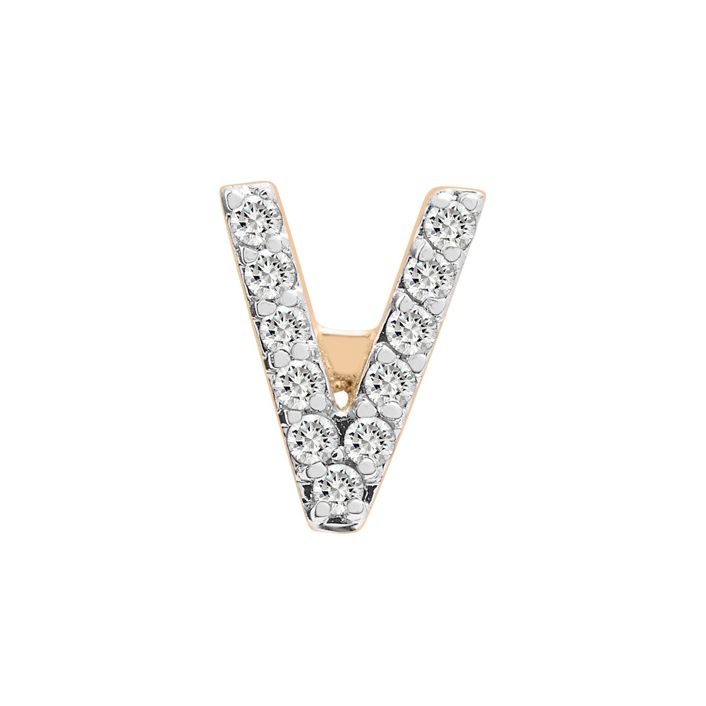 Single Initial Diamond Stud - V in Yellow Gold