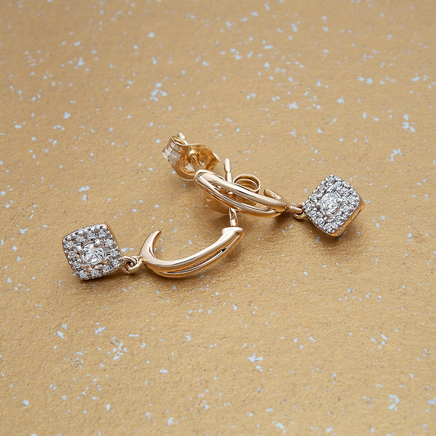 Enid Diamond Cushion Dangle Earrings In Gold Coated
